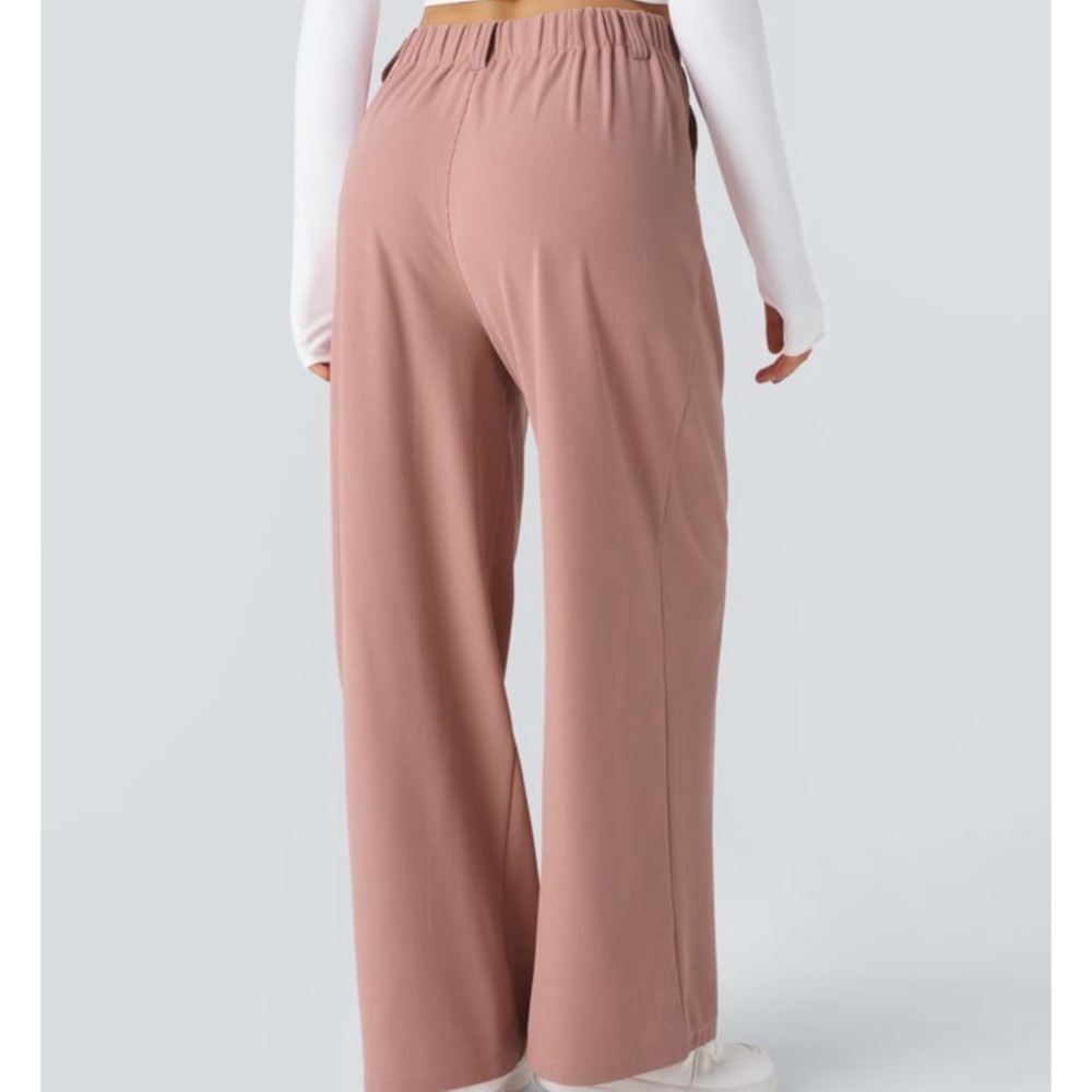 HALARA Rose Tan Flex High Waisted Pocket Wide Leg Waffle Work Pants - Picture 2 of 9